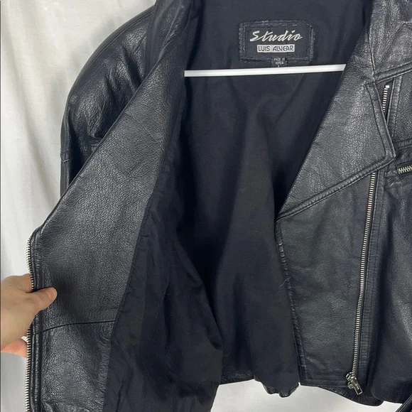 NWOT Luis Alvear Cropped Black Zip Up Leather Women's Jacket - Picture 7 of 9